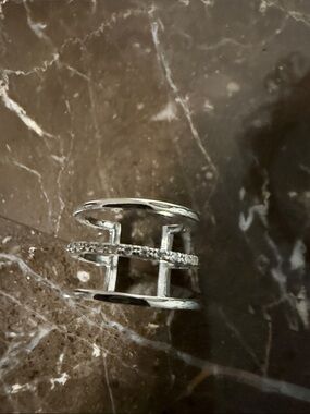 Sterling Silver Triple-Band Ring with Pavé Center Bar - Silver